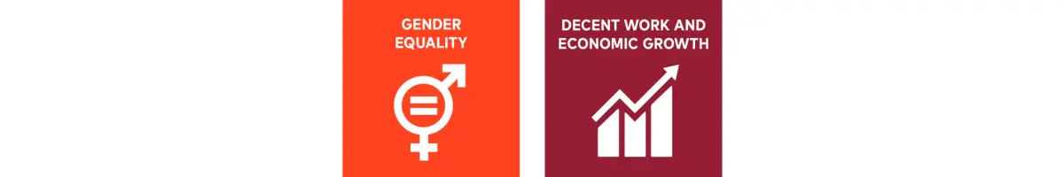 Gender equality, decent work and economic growth badges.