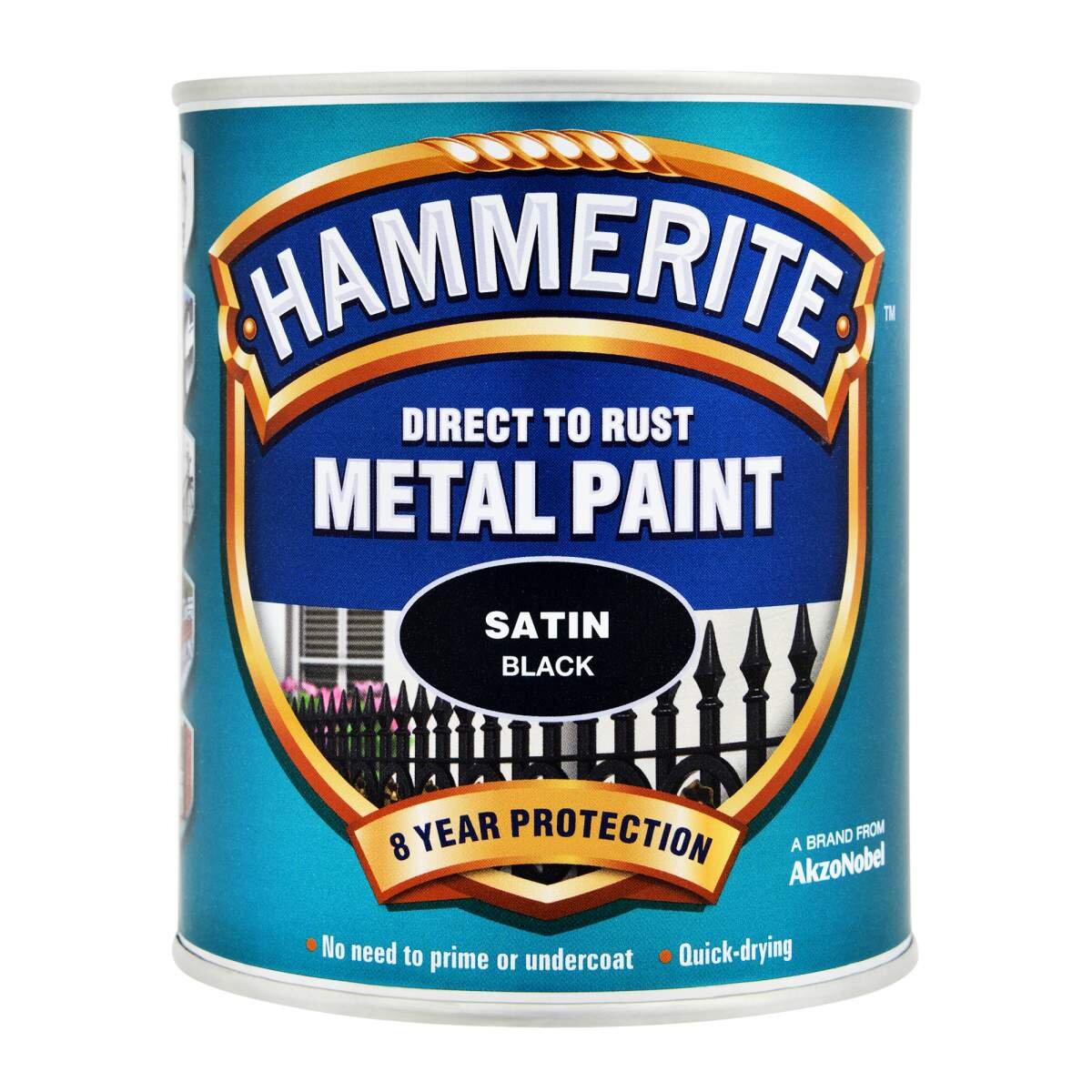 Hammerite - Direct to Rust Metal Paint Satin Black (Ready Mixed) 750ML
