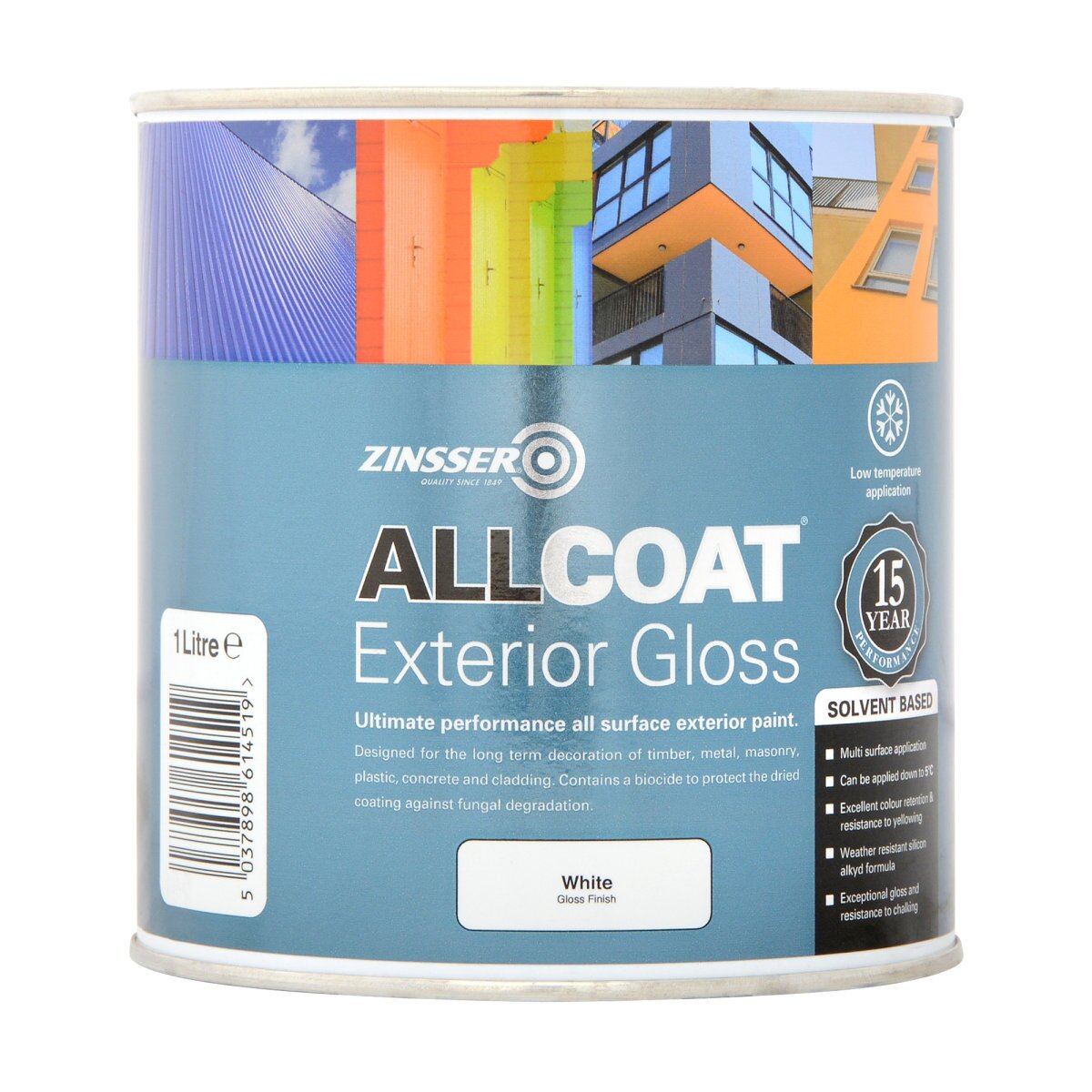 Zinsser Allcoat Solvent Based Exterior Gloss White 1L, White