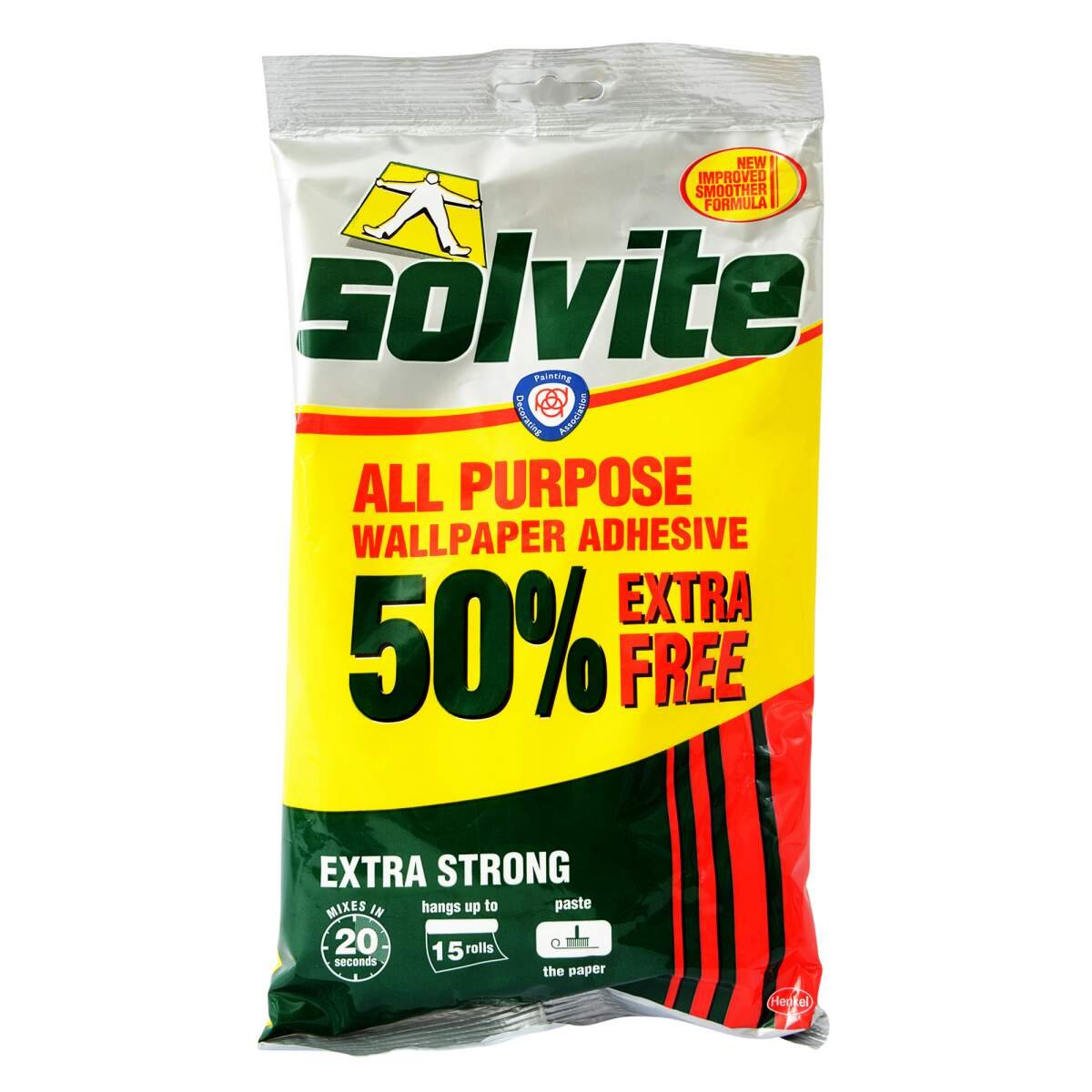 Solvite Extra Strong All Purpose Wallpaper Adhesive Sachet 10 roll +50%