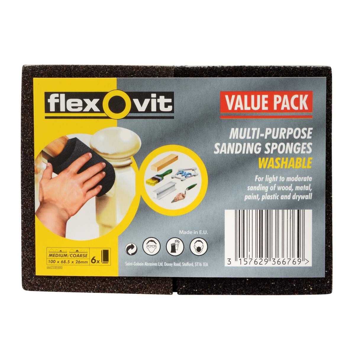 Flexovit Sanding Sponges Medium/Coarse Pack of 6