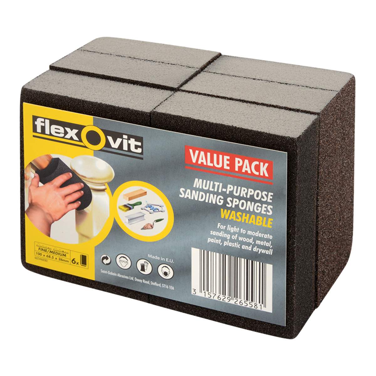 Flexovit Sanding Sponges Fine/Medium Pack of 6