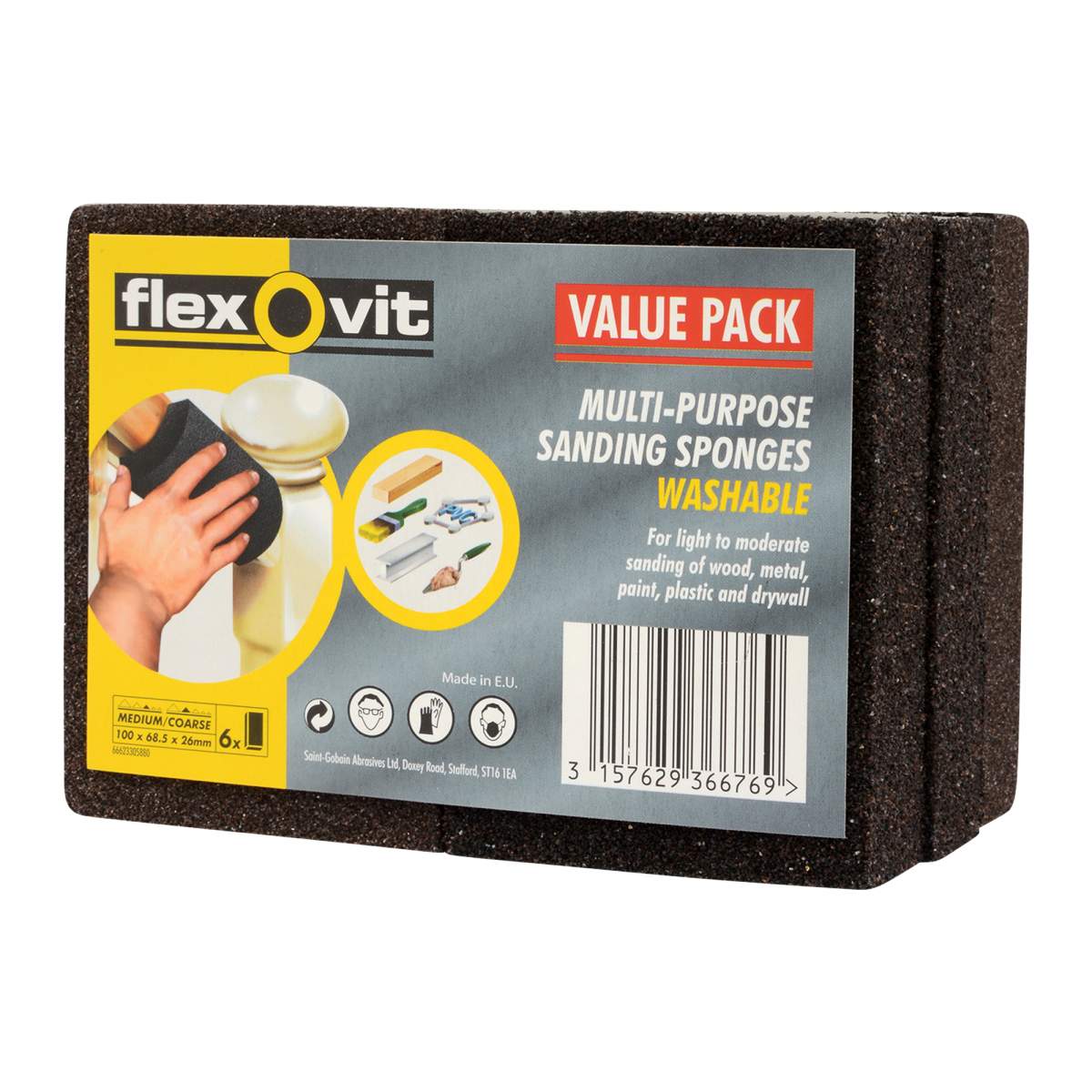 Flexovit Sanding Sponges Medium/Coarse Pack of 6
