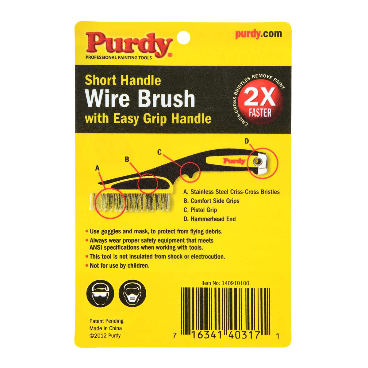 Purdy Wire Brush Short Easy Grip Rubber Handle
