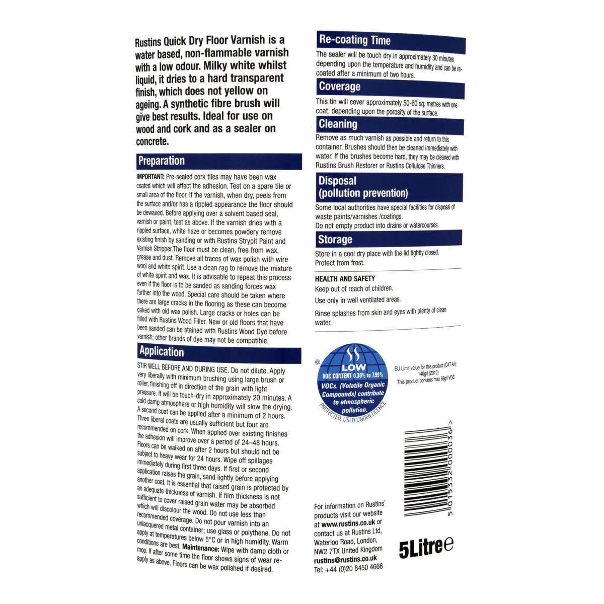 Rustins Quick Dry Floor Varnish Gloss Clear