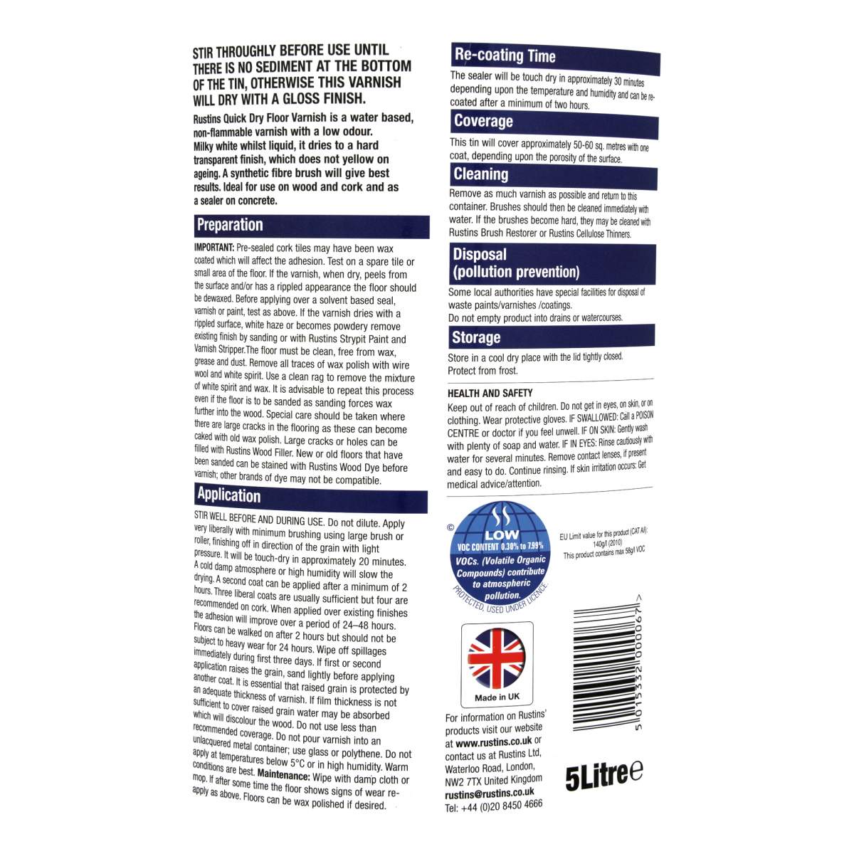 Rustins Quick Dry Floor Varnish Satin Clear