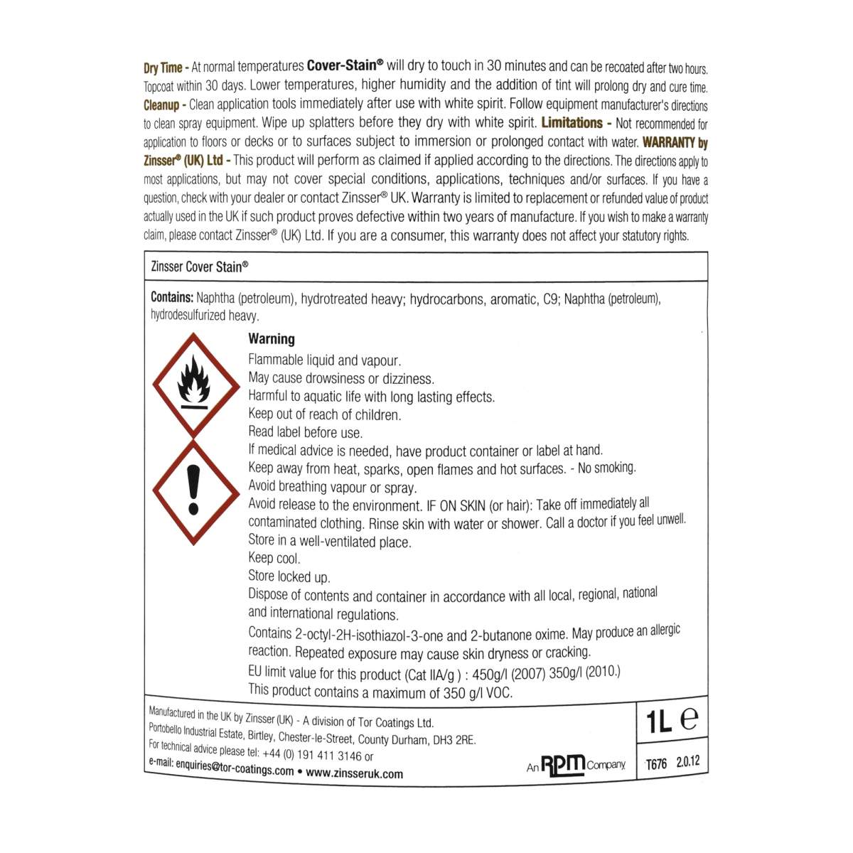 Zinsser Cover Stain Primer Sealer White