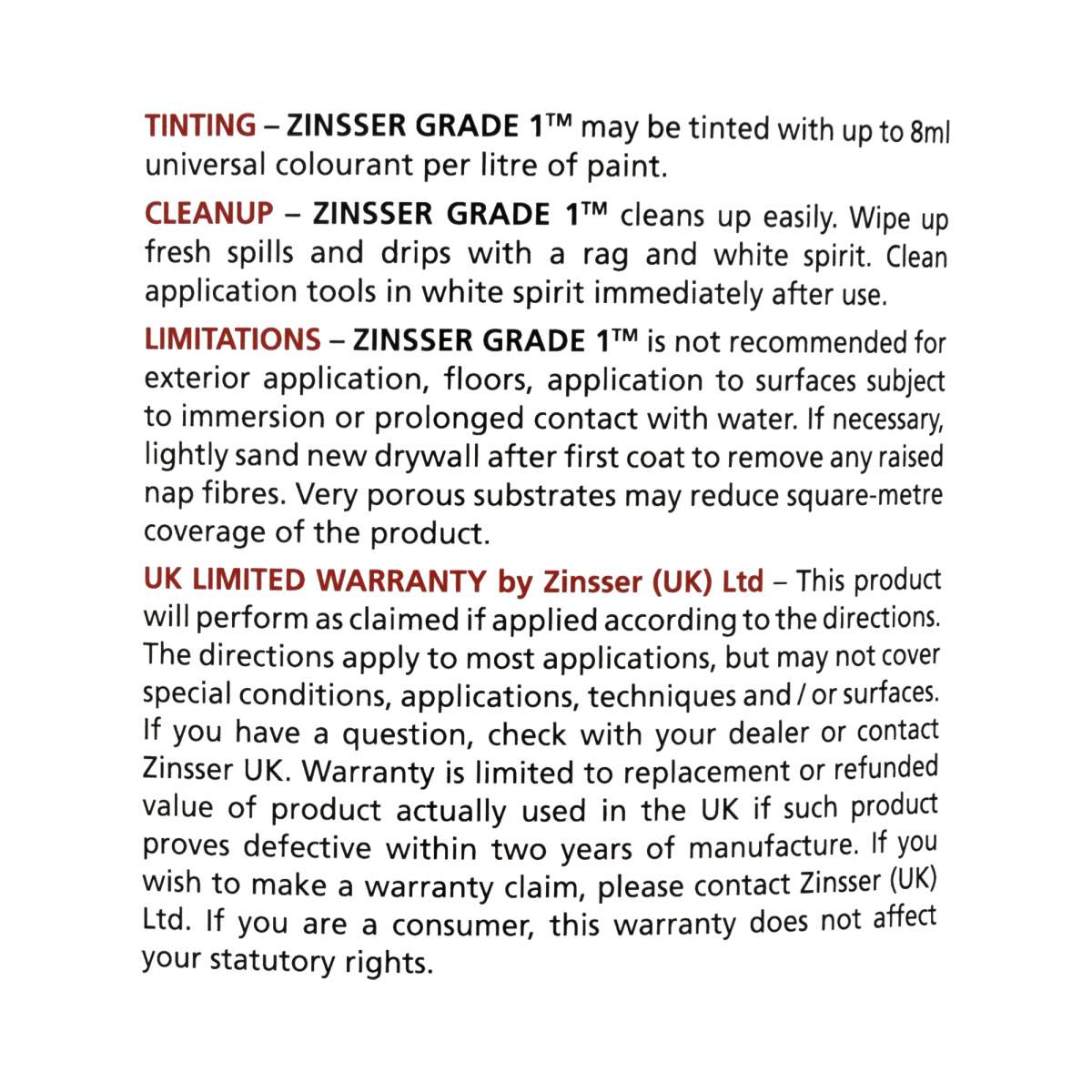 Zinsser Grade 1 Interior Restoration Coating White