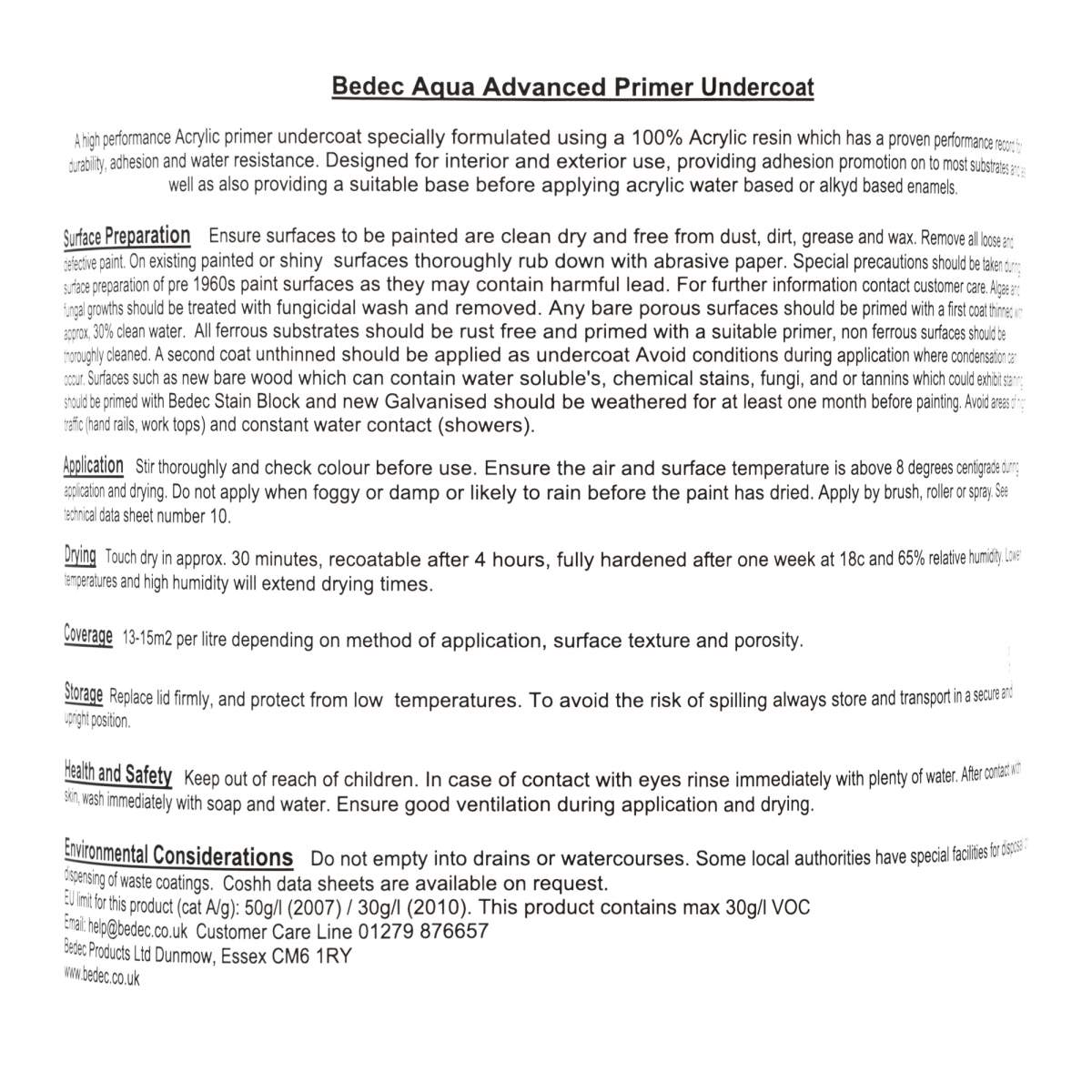 Bedec Aqua-Advanced Primer Undercoat White