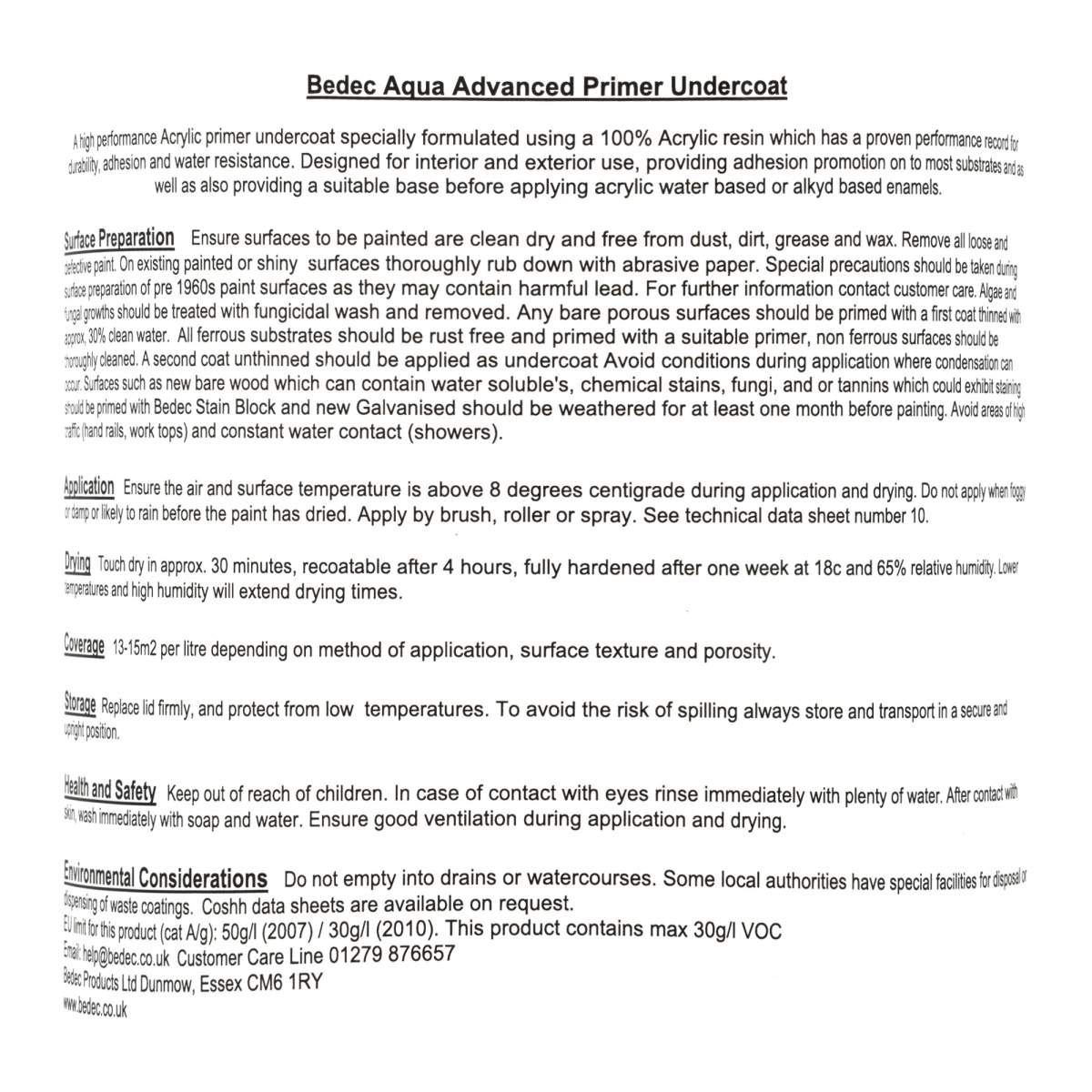 Bedec Aqua-Advanced Primer Undercoat Dark Grey