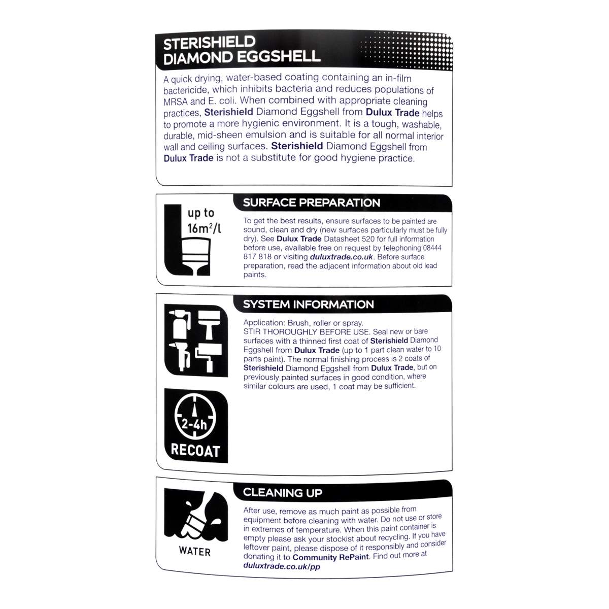 Dulux Trade Sterishield Diamond Eggshell Pure Brilliant White 5L (AE0135501F)