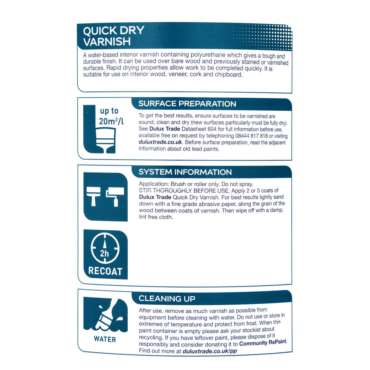 Dulux Trade Quick Drying Varnish Gloss Clear 2.5L (HC3048005J)