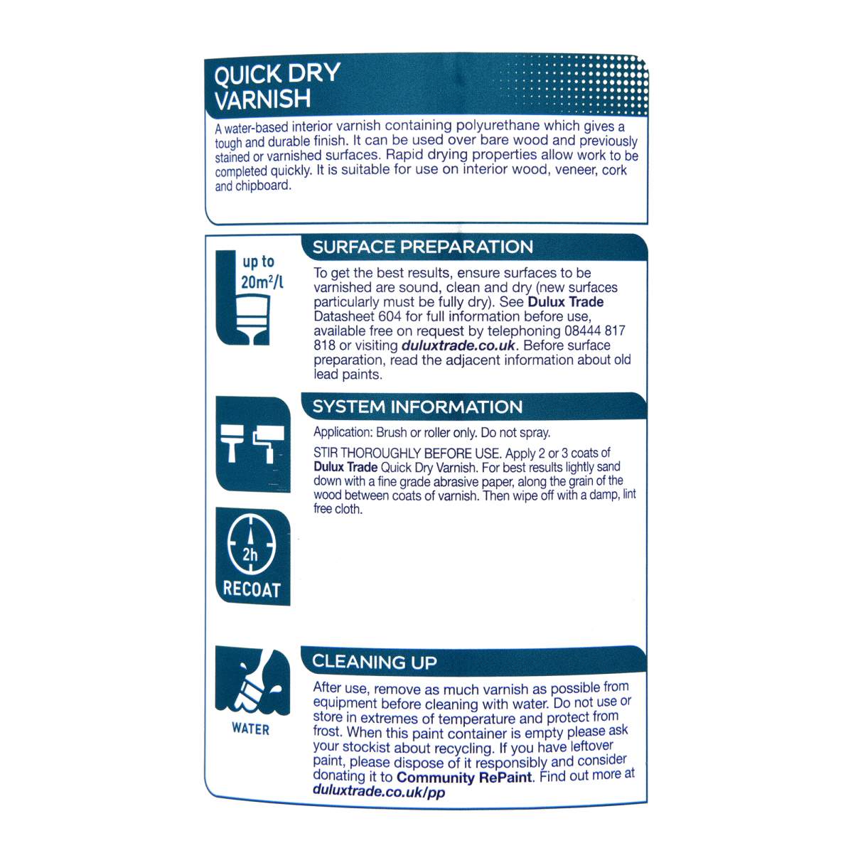 Dulux Trade Quick Drying Varnish Gloss Clear 1L (HC3048005N)
