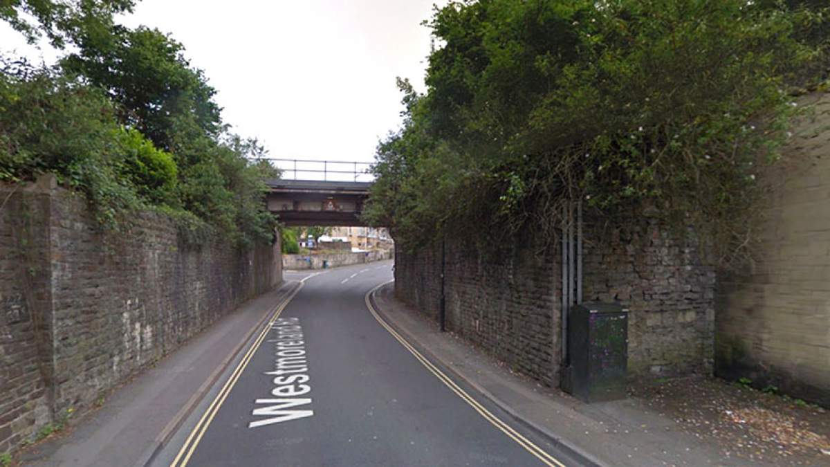 Travelling down Westmoreland Road under the railway bridge, then turn right onto Westmoreland Station Road