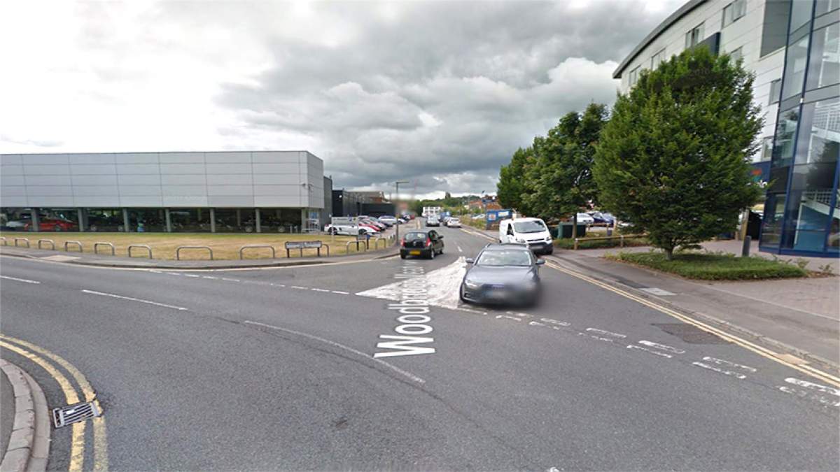 After turning left and exiting the A25, immediately take the first right on to Woodbridge Meadows and then take the third turning on the right.