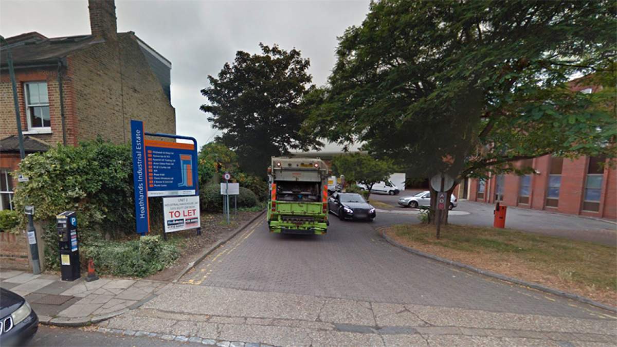The entrance to Heathlands Industrial Estate off of Heath Gardens.