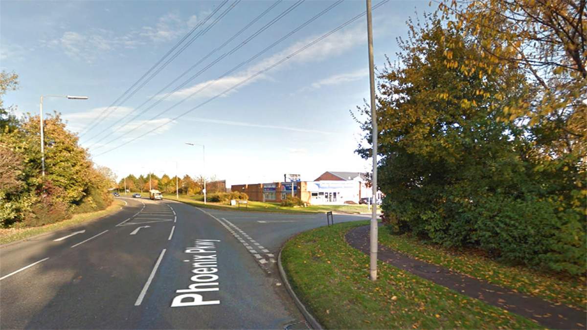 Travelling north on Phoenix Parkway, turn right on to Crucible Road.