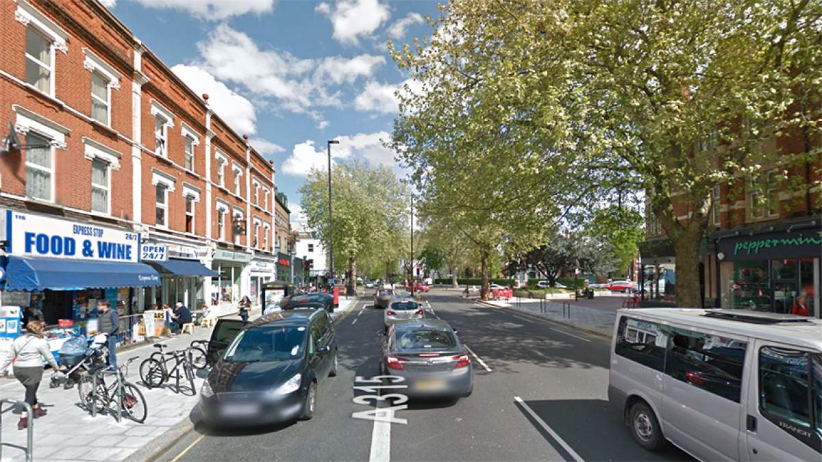 From Chiswick High Road travelling towards King Street.&nbsp;<div>The store is on the right where the road meets Chiswick Lane.</div>