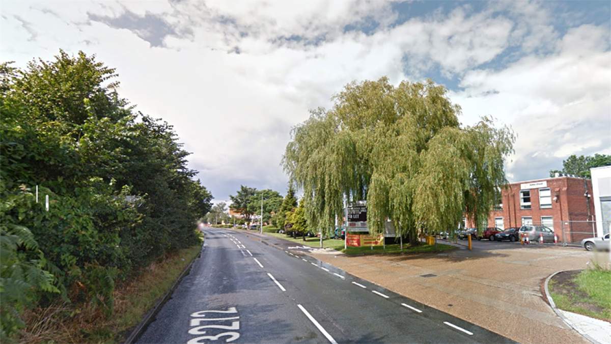 Travelling along the Hawley Lane towards Yateley, the branch is on the right hand side.