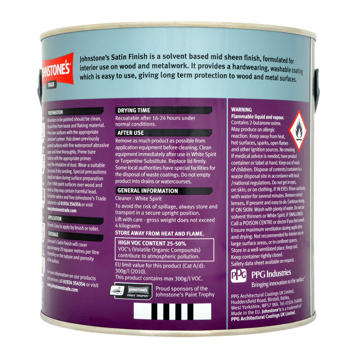Johnstone's Trade Satin Finish B/White 2.5L