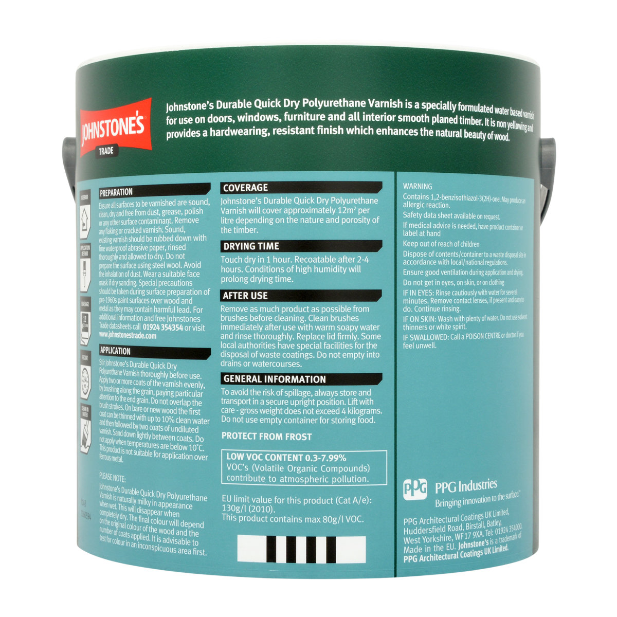 Durable Quick Dry Polyurethane Varnish Gloss Clear 2.5L