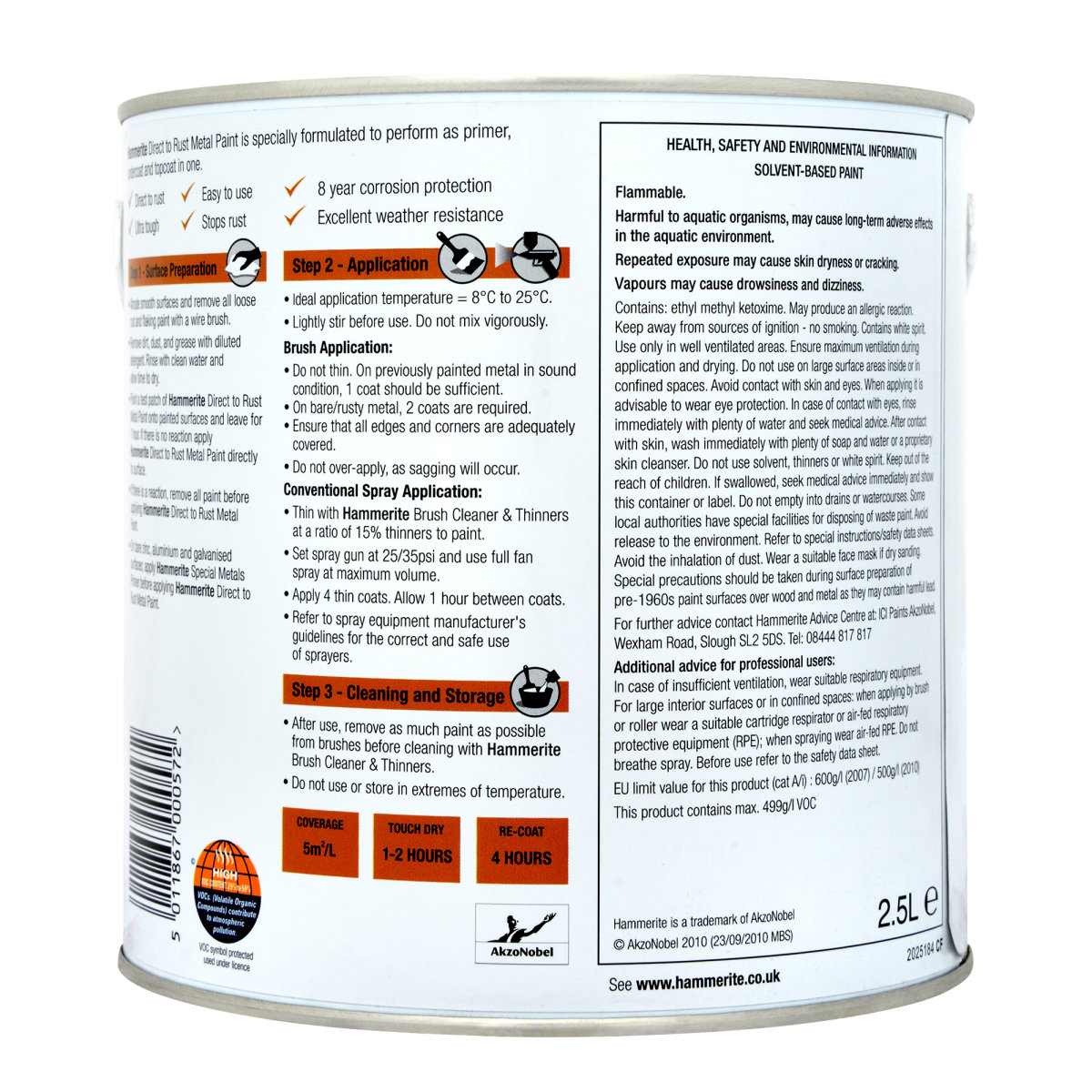 Direct to Rust Metal Paint Smooth Silver 2.5L
