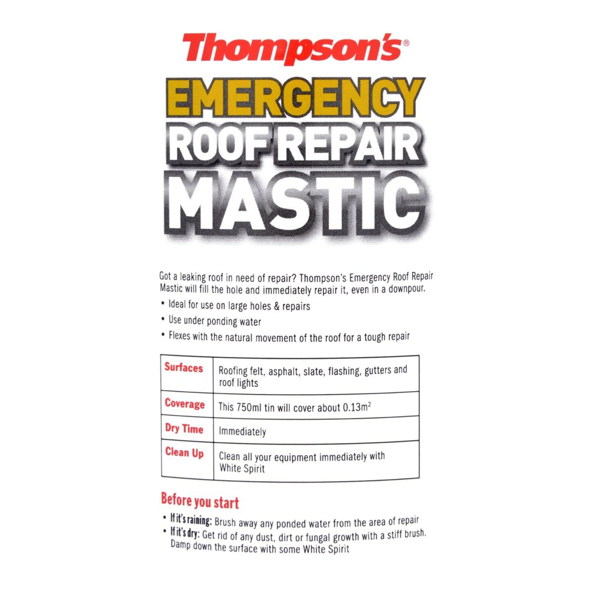 Thompsons Emergency Roof Repair Mastic 750ML