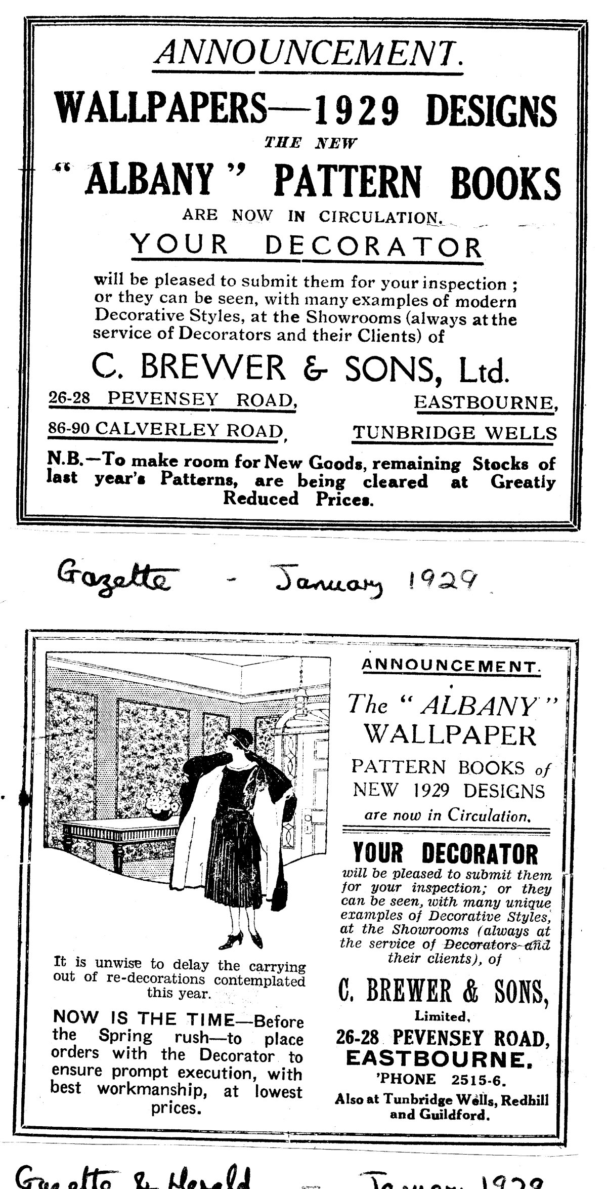 Local advertising for the 1929 Albany wallpaper pattern books