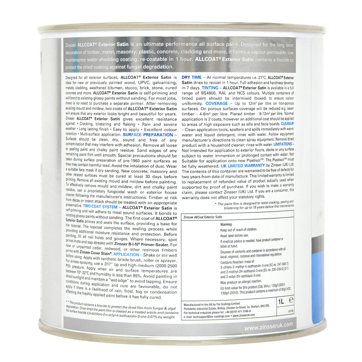 Zinsser AllCoat Exterior Satin White 1L