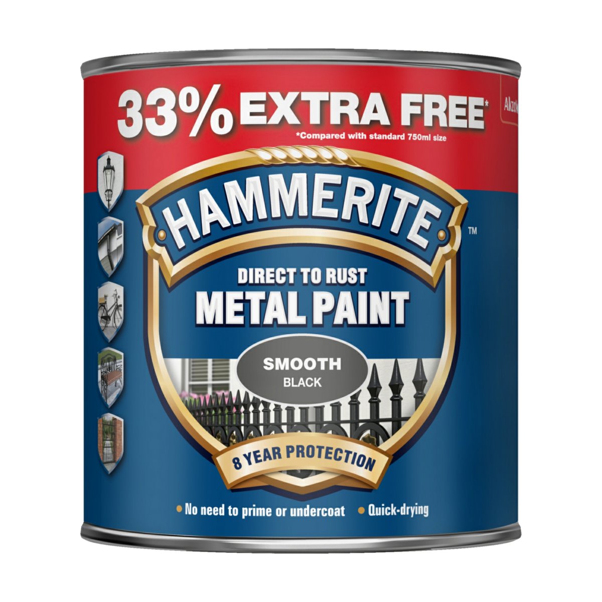 Hammerite Direct to Rust Metal Paint Smooth Black 750ml + 33% 