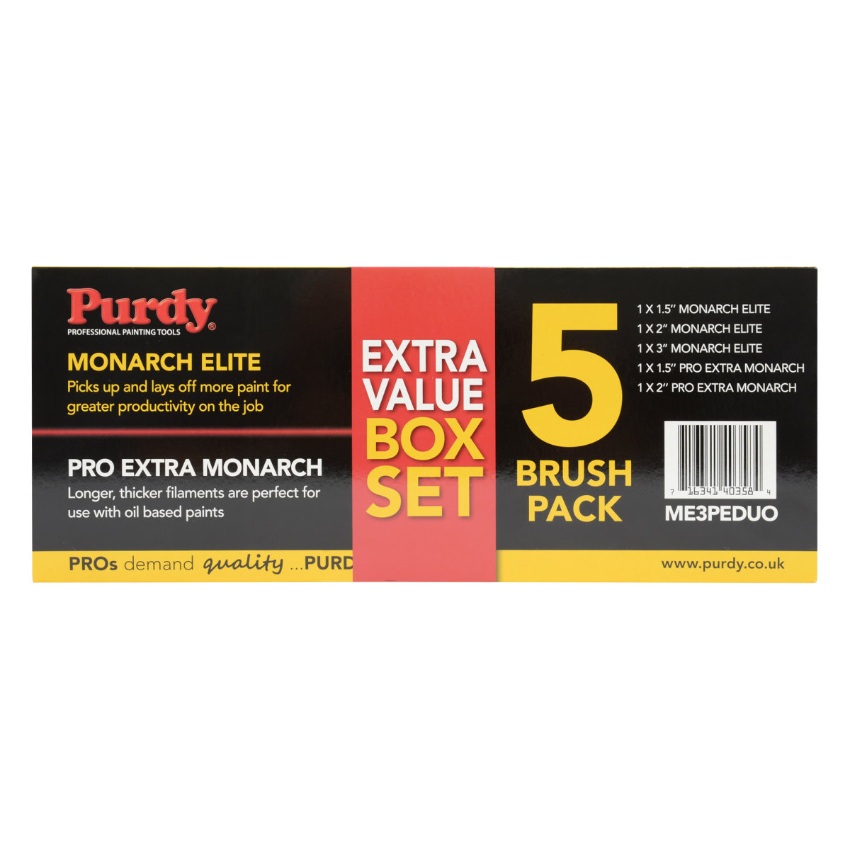 Purdy Monarch Elite & Pro-Extra Set (Pack of 5)
