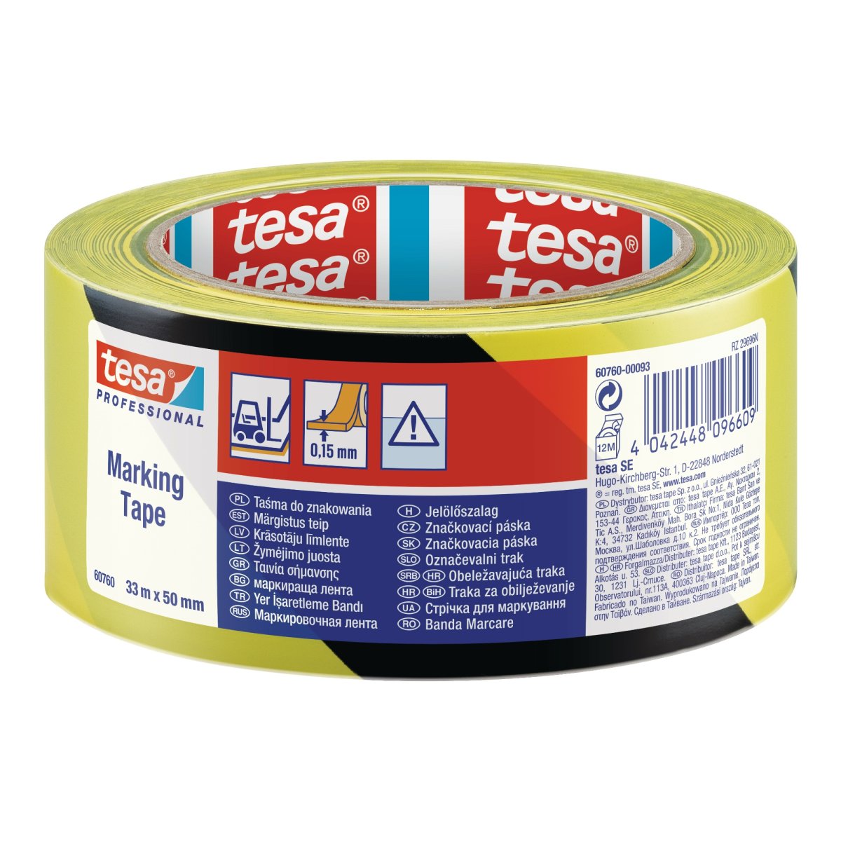 Tesa Floor & Lane Mark Tape Black/Yellow 50mm x 33m