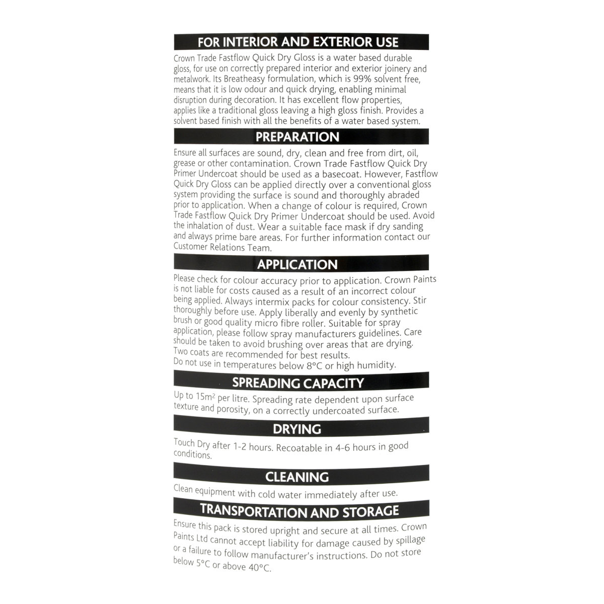 Crown Trade Fastflow Quick Dry Gloss White 5L