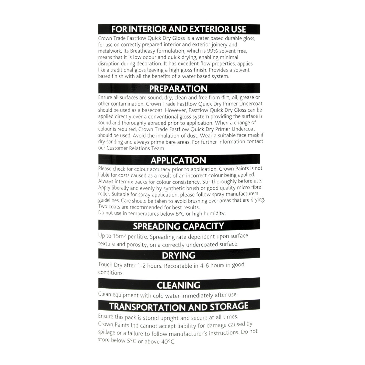 Crown Trade Fastflow Quick Dry Gloss Black 2.5L