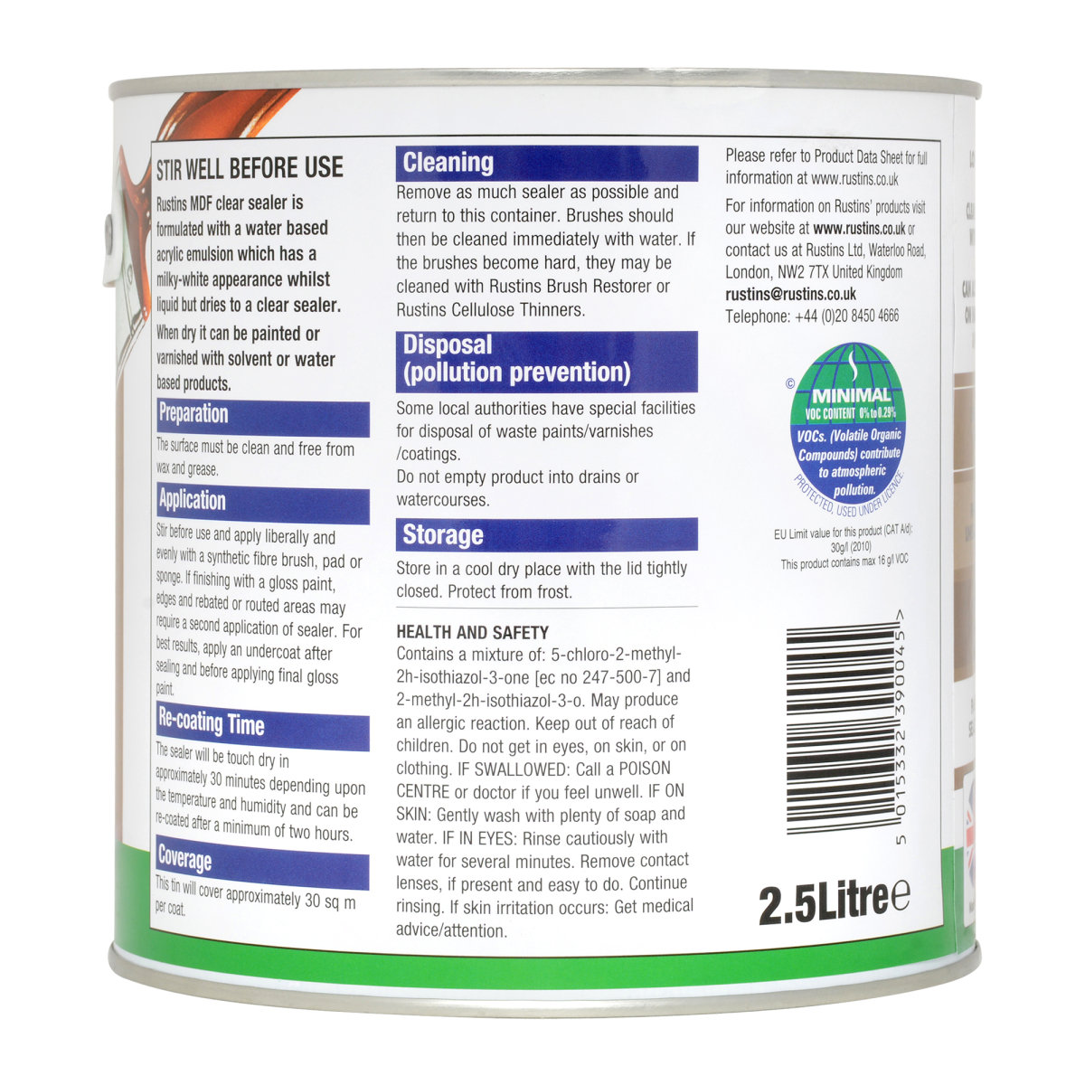 Rustins MDF Sealer Clear 2.5L