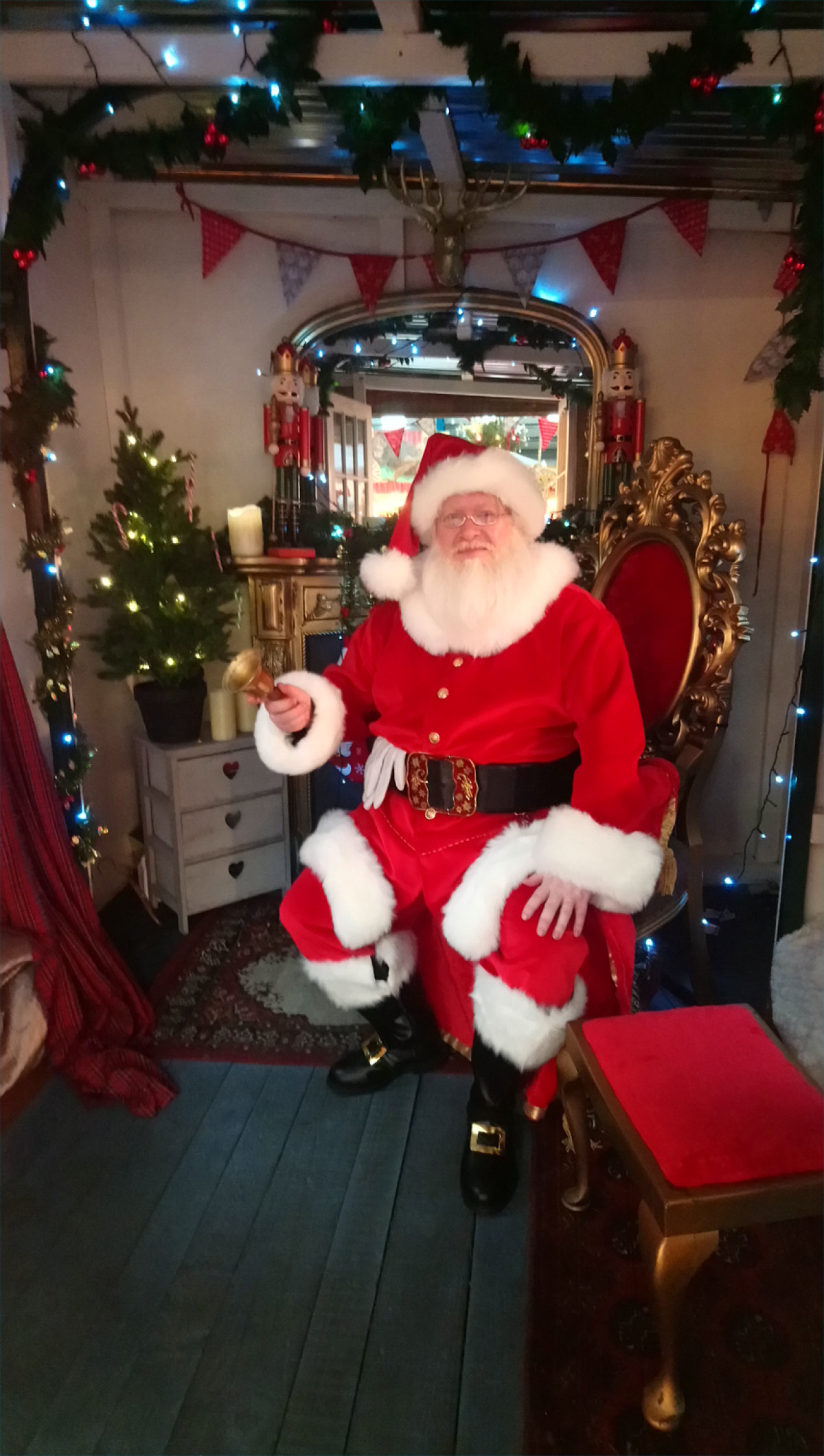 Fabric sourced for Santa costume thanks to Brewers in Brixham