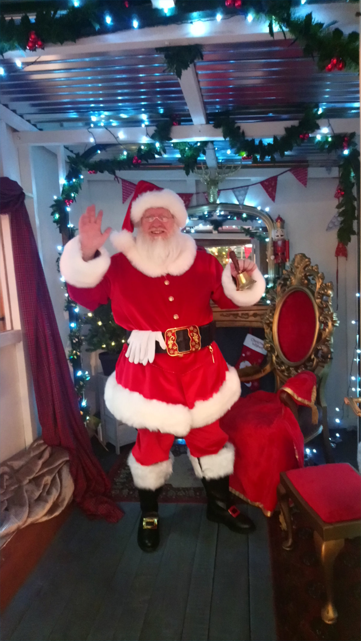 Fabric sourced for Santa costume thanks to Brewers in Brixham