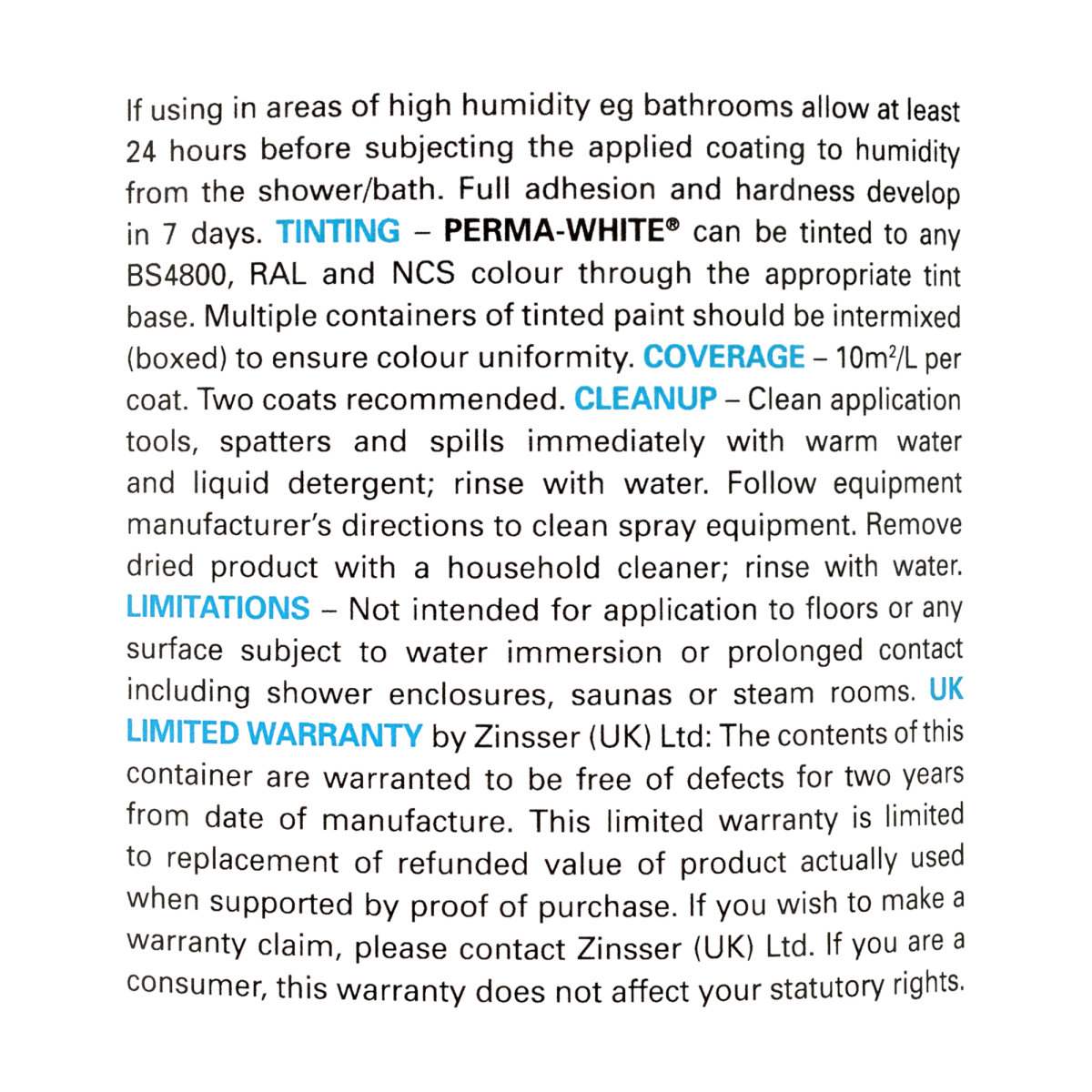 Zinsser Perma-White Interior Satin Tinted 5L
