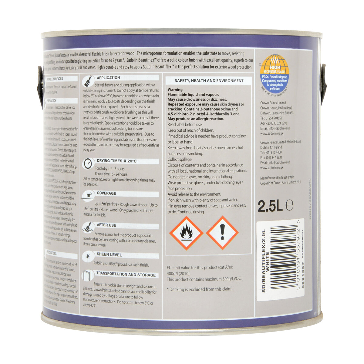 Sadolin Beautiflex Opaque Woodstain White 2.5L