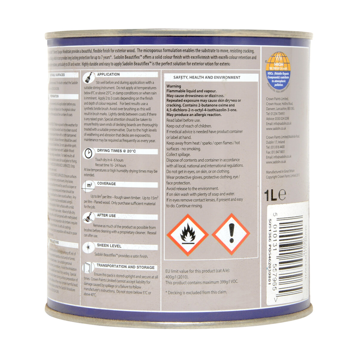 Sadolin Beautiflex Opaque Woodstain Hickory Ready Mixed 1L