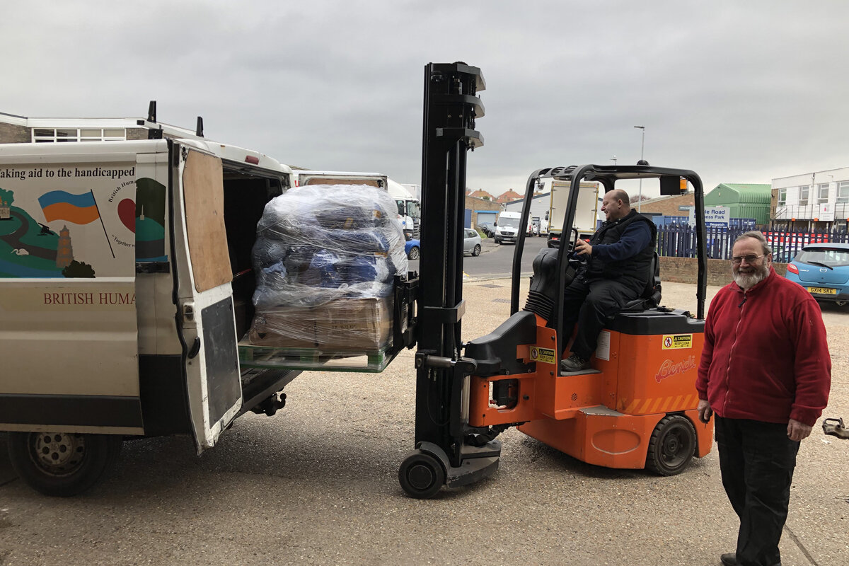 The clothing gets loaded onto the BHA van ready for the long journey to the Ukraine