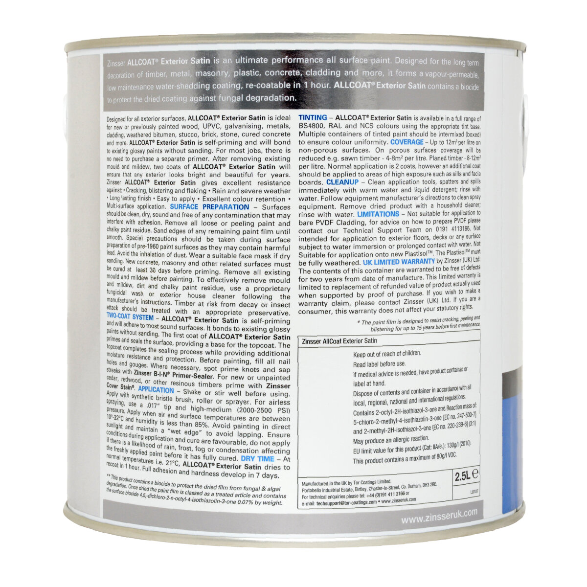 Zinsser AllCoat Exterior Satin White 2.5L