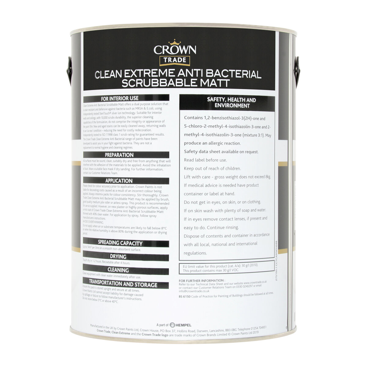 Crown Trade Clean Extreme Anti-Bacterial Scrubbable Matt White 5L