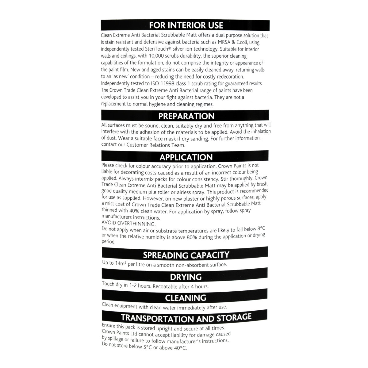 Crown Trade Clean Extreme Anti-Bacterial Scrubbable Matt White 5L