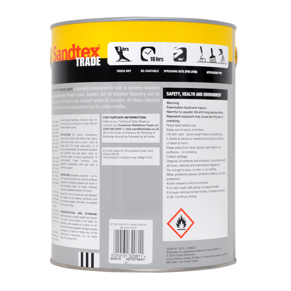 Sandtex Trade 365 All Weather Masonry Brilliant White 5L