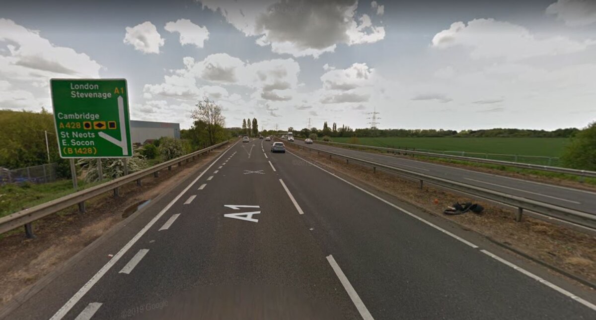 Continue on A1 to Wyboston. Take the exit for A428 towards Cambridge/St Neots/ Eaton Socon/B1428
