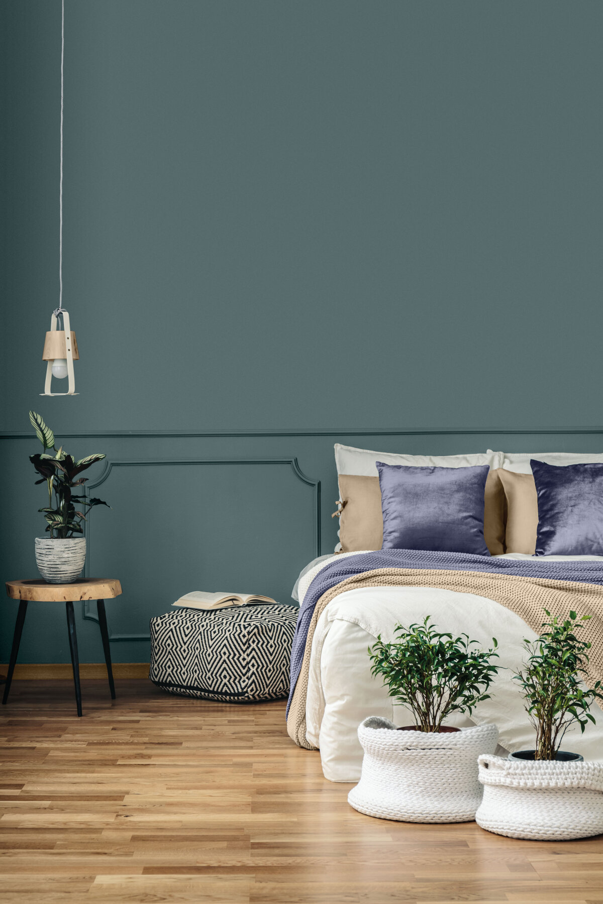 Dusk Puddle (1145-6), Best Beige (PPG1085-4) and Wild Hyacinth (PPG 1171-7)