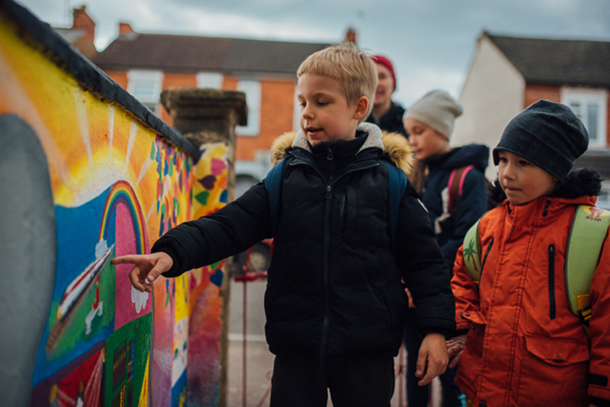 Mural represents 20 images created by children replicated by Sarah Harrison.