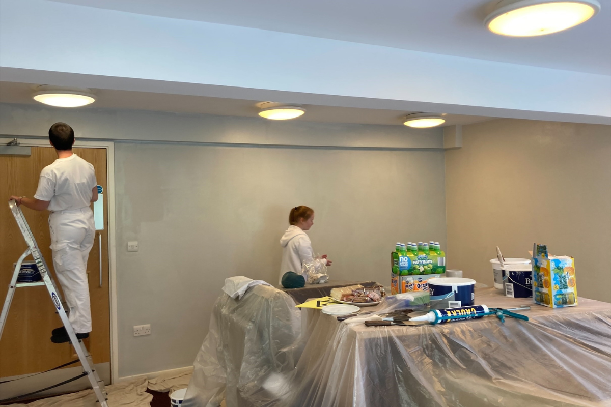 Riverside College Students Decorating Halton Women's Centre