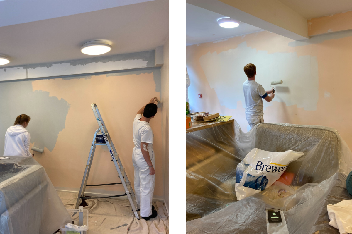 Riverside College Students Decorating Halton Women's Centre